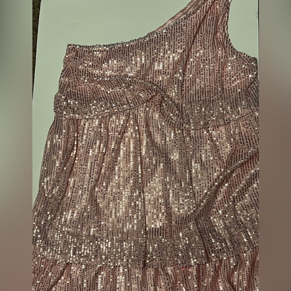 COPY - MAYSTEPPE Womens Glitter Sequin Dress One Shoulder Tiered Layered NWOT s… - Picture 8 of 10